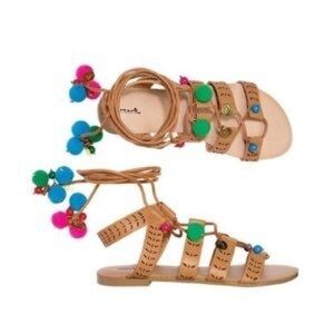 Mark. Size 8 Boho Faux Leather Gladiator Sandals with Colorful Beaded Tassels